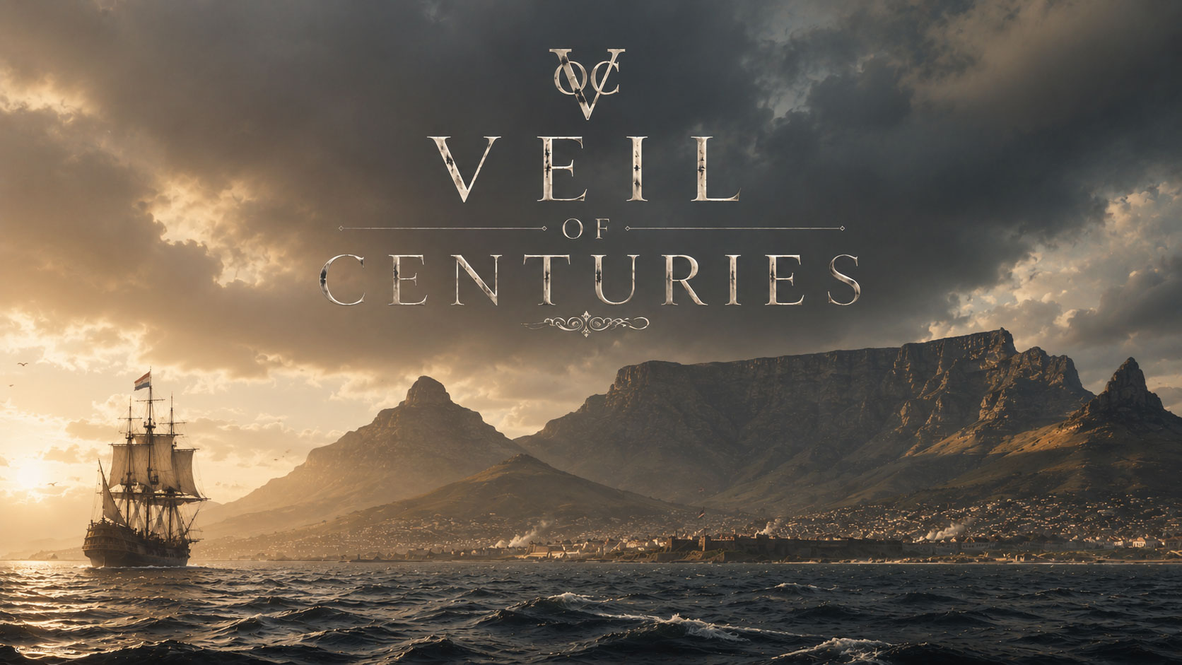 Veil of Centuries — a tall ship approaching Table Bay at dawn